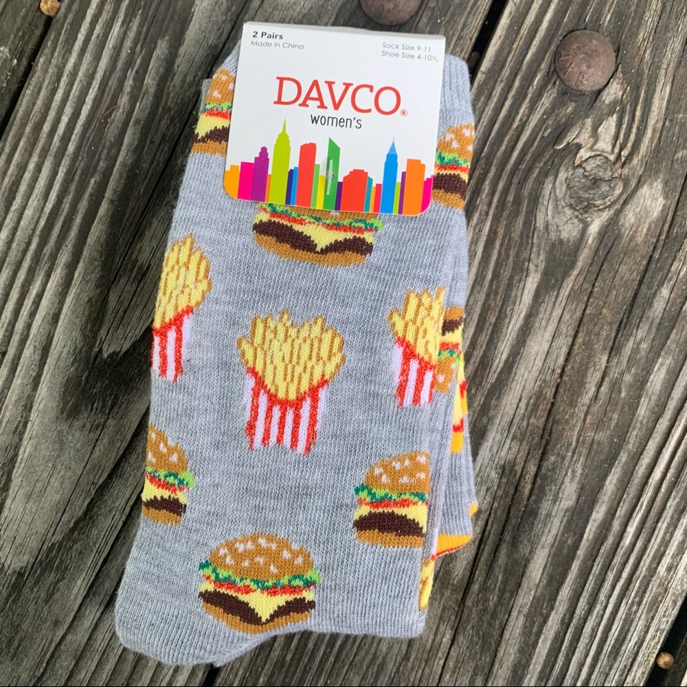 2 pair Davco women’s novelty socks- pizza, burgers, fries NWT
